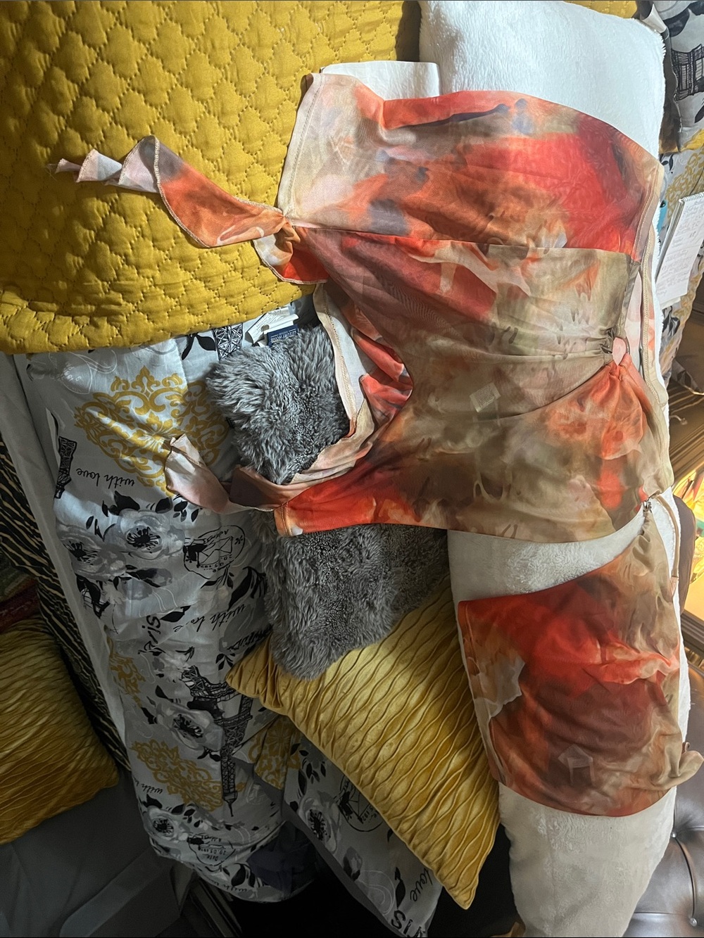 SHEIN Orange and Cream Tie-Dye Accent Pillow Cover